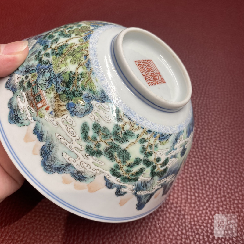 清嘉庆 粉彩江西十景之“麻姑仙坛”图碗 - 图19
